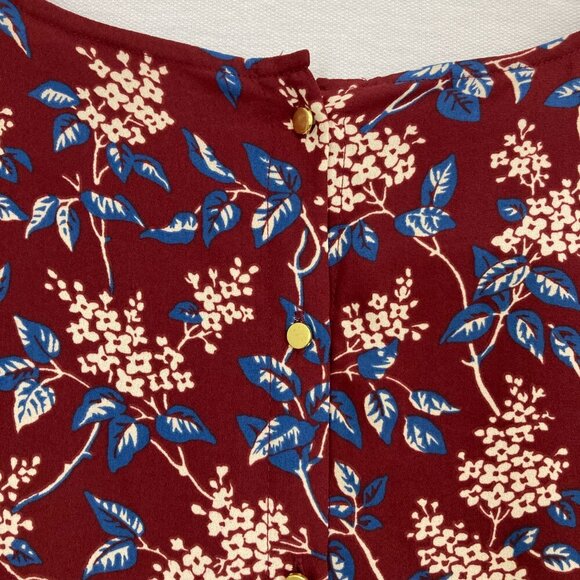 Madewell Burgundy Floral V Neck Button Back Long Sleeve Feminine Dress Medium - Picture 12 of 13